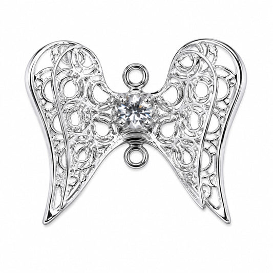 3D 22 MM SILVER FILIGREE ANGEL WINGS CONNECTOR - 2PC