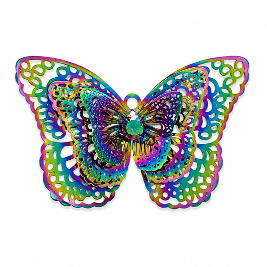 3D 28 MM RAINBOW FILIGREE BUTTERFLY CHARM - 2PC