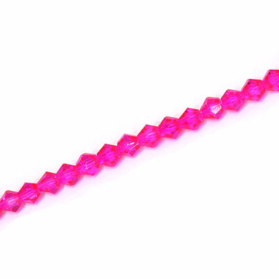 3MM CRYSTAL BI-CONE STRANDS - APPROX 100/PCS - HOT PINK