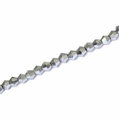 3MM CRYSTAL BI-CONE STRANDS - APPROX 125/PCS - METALLIC SILVER