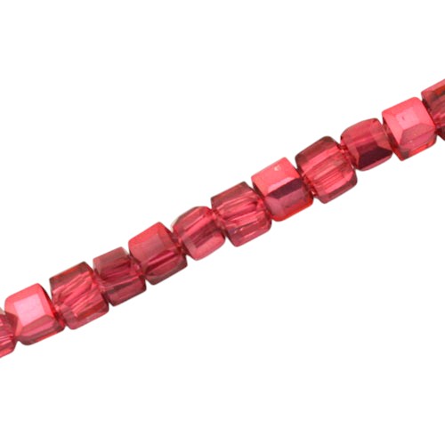 4 MM CUBE BEADS APPROX 98 PCS / CRYSTAL METALLIC CRANBERRY
