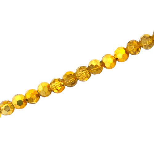 4MM FACETED ROUND BEADS - APPROX 88/PCS - CRYSTAL / METALLIC GOLD