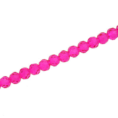 4MM FACETED ROUND CRYSTAL BEADS - APPROX 98/PCS - HOT PINK
