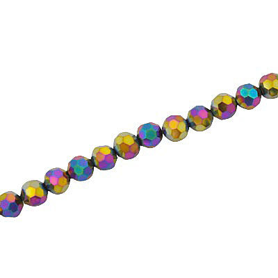 4MM FACETED ROUND CRYSTAL BEADS - APPROX 98/PCS - METALLIC RAINBOW