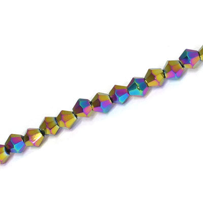 4MM CRYSTAL BI-CONE STRANDS - APPROX 98/PCS - METALLIC RAINBOW
