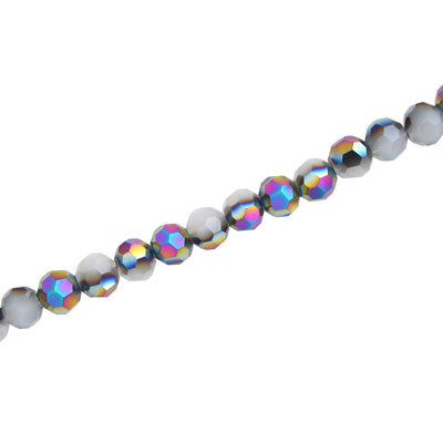 4MM FACETED ROUND CRYSTAL BEADS - APPROX 98/PCS - METALLIC RAINBOW / WHITE
