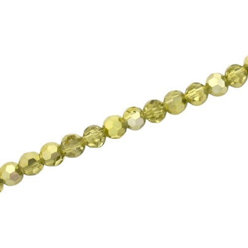 4MM FACETED ROUND BEADS - APPROX 88/PCS - CRYSTAL / METALLIC OLIVE