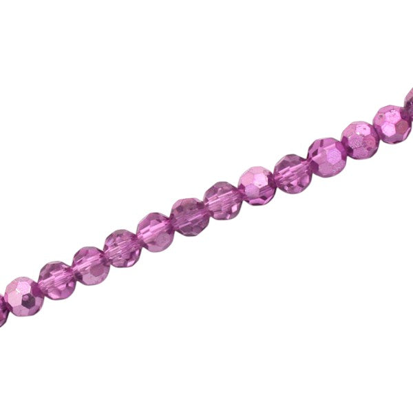 4MM FACETED ROUND BEADS - APPROX 88/PCS - CRYSTAL / METALLIC PINK