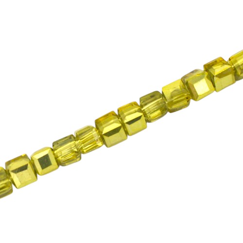4 MM CUBE BEADS APPROX 98 PCS / CRYSTAL METALLIC YELLOW