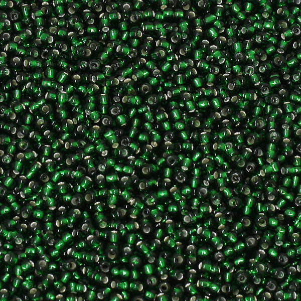 #11/0 ROCAILLES  - APPROX 40G - SILVER LINED DARK GREEN