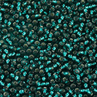 #8/0 ROCAILLES - APPROX 40G - SILVER LINED TEAL GREEN