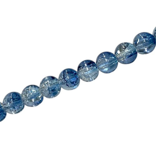 6 MM ROUND GLASS CRACKLE BEADS CLEAR / MIDNIGHT - 130 PCS