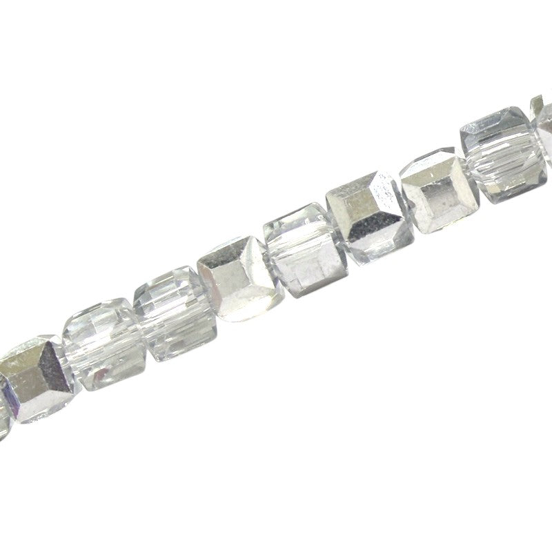 6 MM CUBE BEADS APPROX 100 PCS / CRYSTAL METALLIC CLEAR