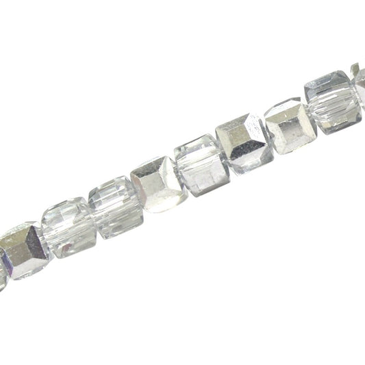 6 MM CUBE BEADS APPROX 100 PCS / CRYSTAL METALLIC CLEAR