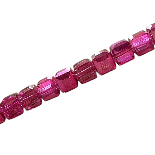 6 MM CUBE BEADS APPROX 48 PCS / CRYSTAL METALLIC HOT PINK