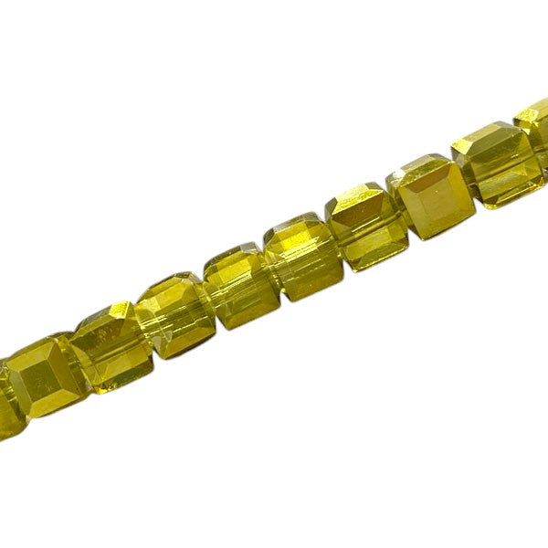 6 MM CUBE BEADS APPROX 48 PCS / CRYSTAL METALLIC YELLOW