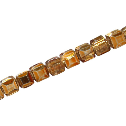 6 MM CUBE BEADS APPROX 100 PCS / CRYSTAL METALLIC COPPER
