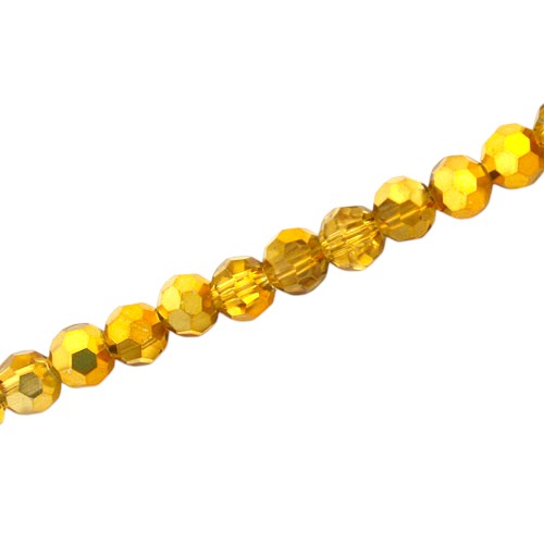 6MM FACETED ROUND BEADS - APPROX 95/PCS - CRYSTAL / METALLIC GOLD