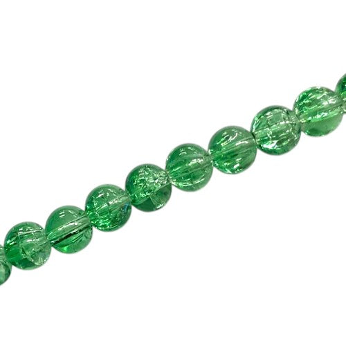 6 MM ROUND GLASS CRACKLE BEADS GREEN - 130 PCS