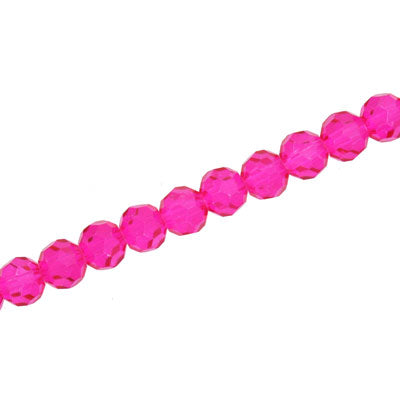 6MM FACETED ROUND CRYSTAL BEADS - APPROX 98/PCS - HOT PINK