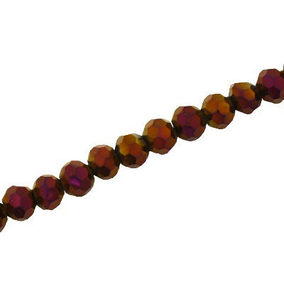 6MM FACETED ROUND CRYSTAL BEADS - APPROX 98/PCS - METALLIC PLUM