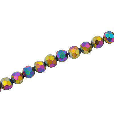 6MM FACETED ROUND CRYSTAL BEADS - APPROX 98/PCS - METALLIC RAINBOW