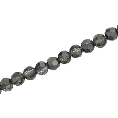 6MM FACETED ROUND CRYSTAL BEADS - APPROX 98/PCS - MET BLACK / CRYSTAL BLACK DIAMOND