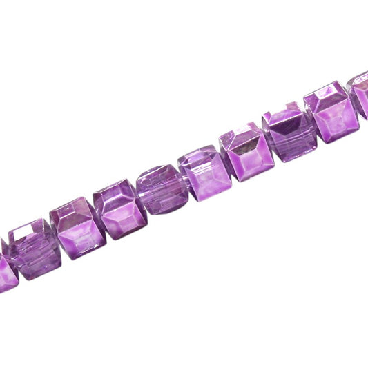 6 MM CUBE BEADS APPROX 100 PCS / CRYSTAL METALLIC PURPLE