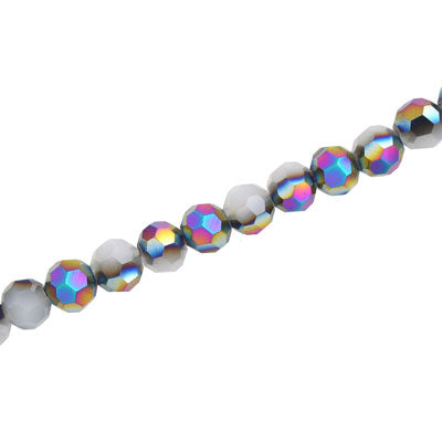 6MM FACETED ROUND CRYSTAL BEADS - APPROX 98/PCS - MET RAINBOW / WHITE