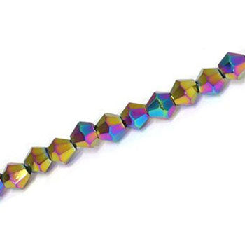 6MM CRYSTAL BI-CONE STRANDS - APPROX 48/PCS - METALLIC RAINBOW