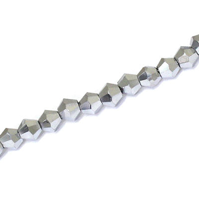 6MM CRYSTAL BI-CONE STRANDS - APPROX 47 / PCS - METALLIC SILVER