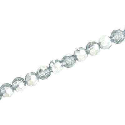 6MM FACETED ROUND CRYSTAL BEADS - APPROX 98/PCS - SILVER / CRYSTAL