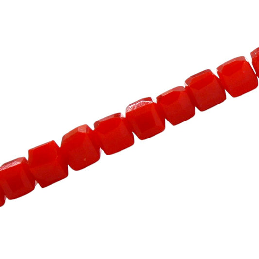 6 MM CUBE BEADS APPROX 100 PCS / OPAQUE RED