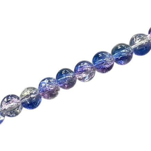 6 MM ROUND GLASS CRACKLE BEADS BLUE / PINK / CLEAR - 130 PCS