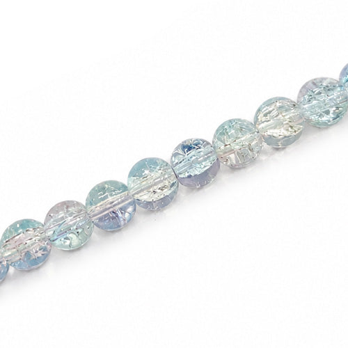 6 MM ROUND GLASS CRACKLE BEADS LIGHT PINK AQUA - 130 PCS