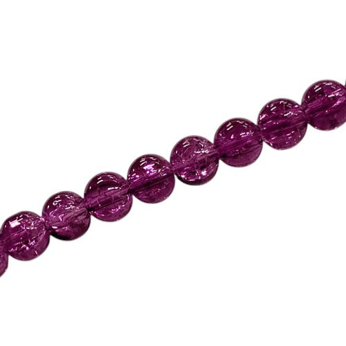 6 MM ROUND GLASS CRACKLE BEADS PLUM - 130 PCS