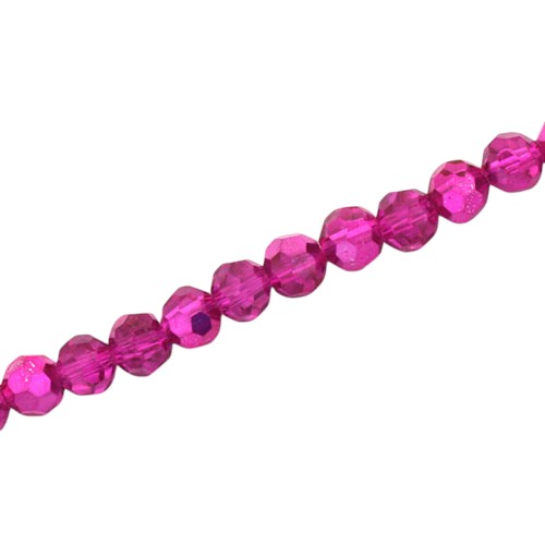 6MM FACETED ROUND BEADS - APPROX 95/PCS - CRYSTAL / METALLIC HOT PINK