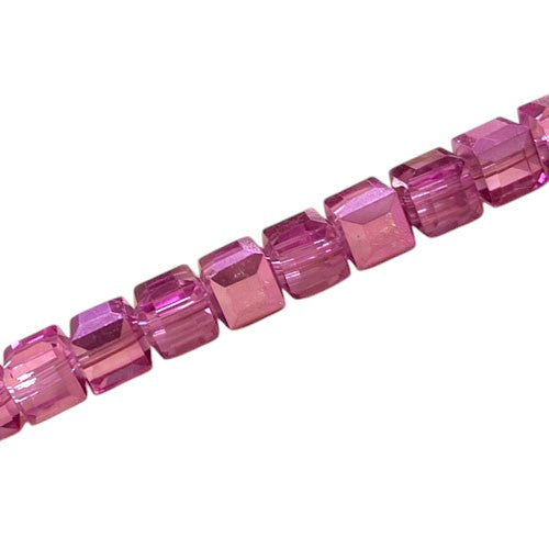 6 MM CUBE BEADS APPROX 48 PCS / CRYSTAL METALLIC PINK