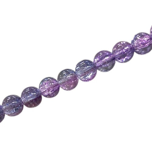 6 MM ROUND GLASS CRACKLE BEADS PINK / GREY - 130 PCS
