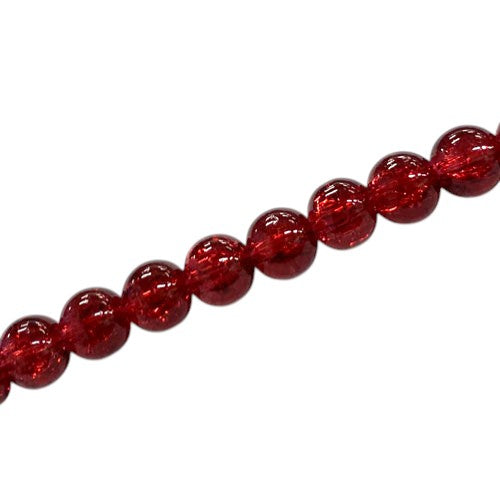 6 MM ROUND GLASS CRACKLE BEADS DARK RED - 130 PCS