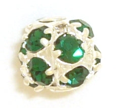 6mm silver/emerald ball 1pce