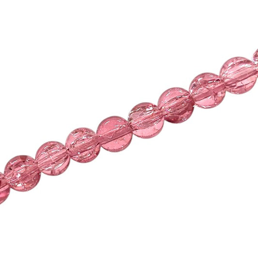 6 MM ROUND GLASS CRACKLE BEADS ROSE PINK - 130 PCS