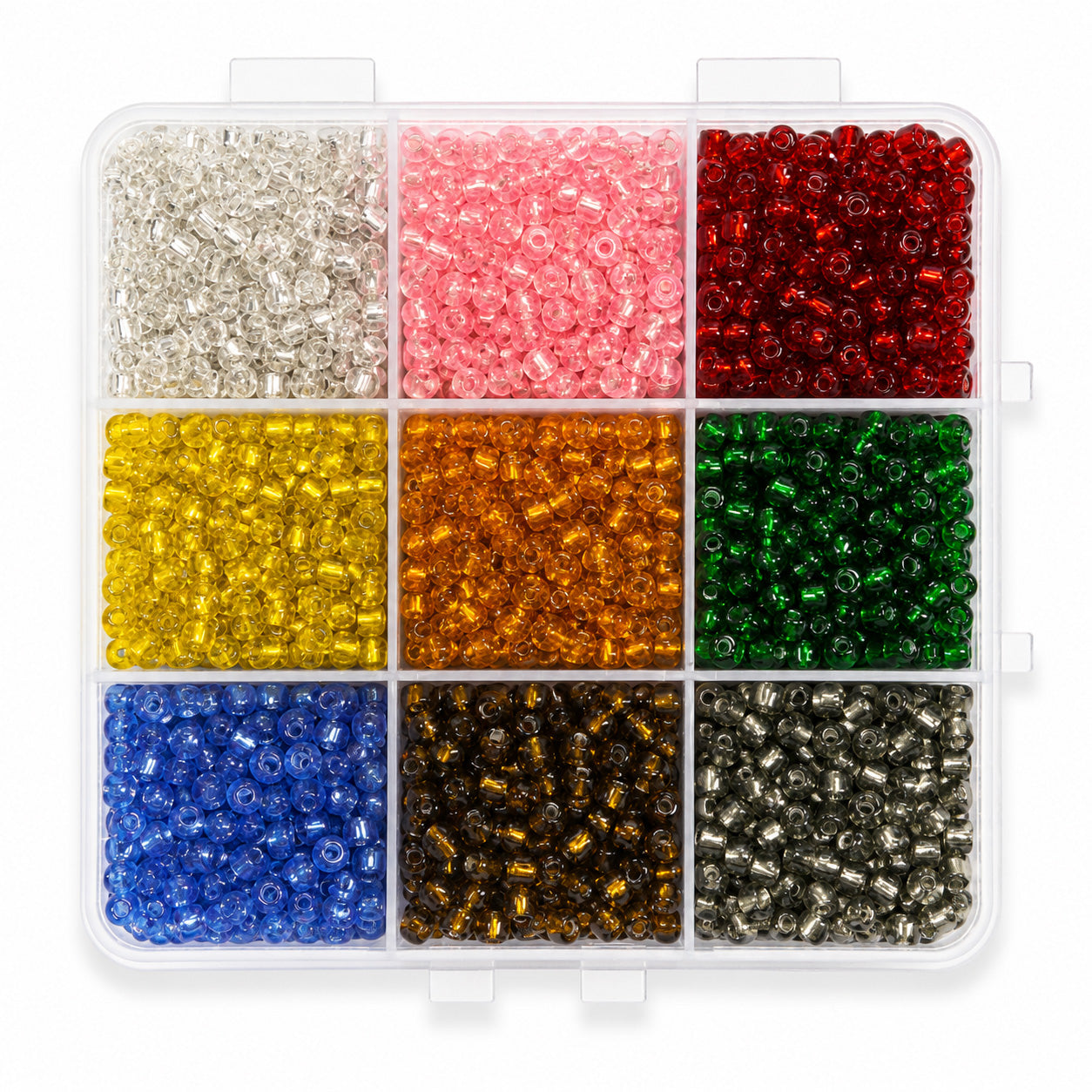 #6/0 Silver Lined Seed Bead Assortment – 9 Colours – 170g Storage Box