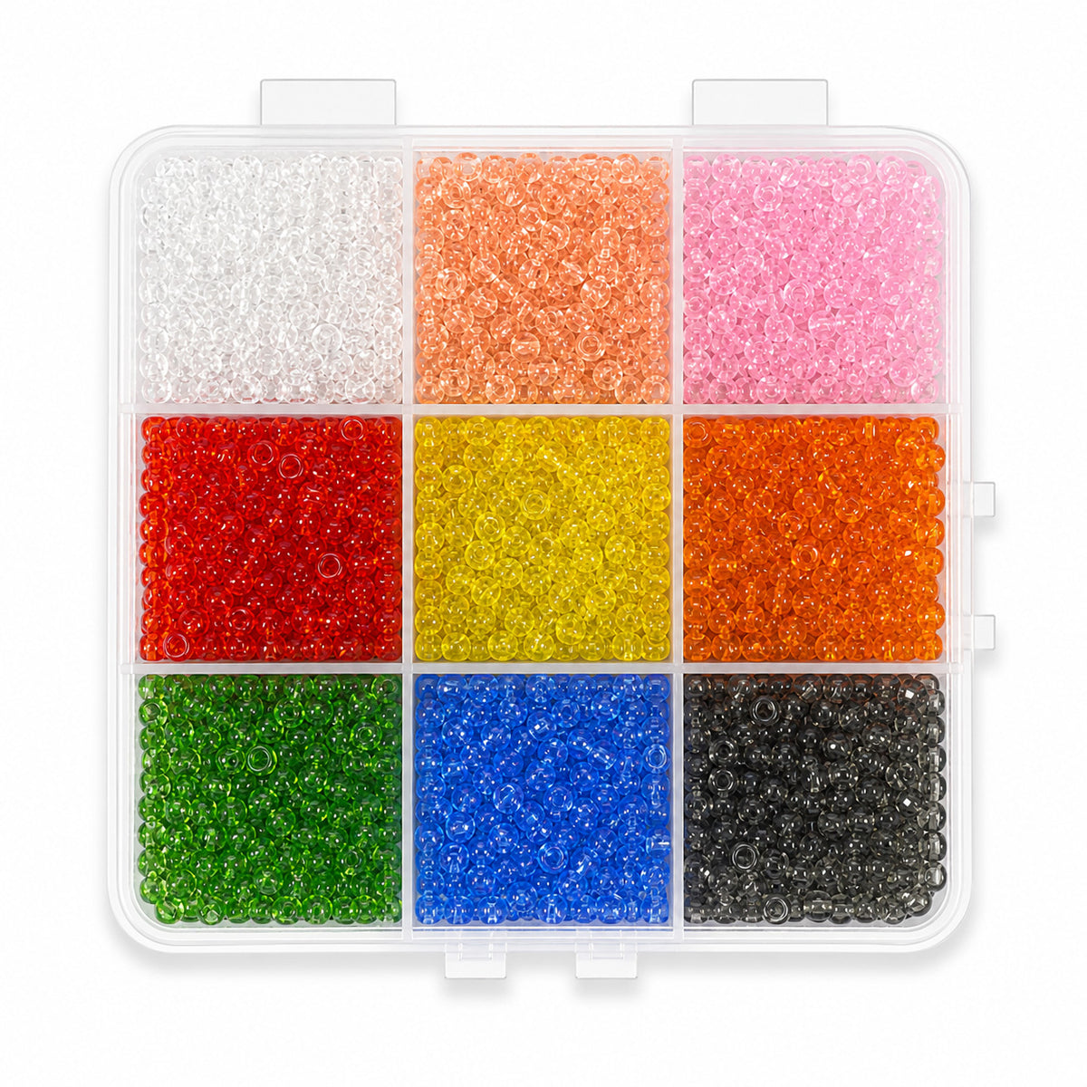 #6/0 Transparent Seed Bead Assortment – 9 Colours – 170g Storage Box