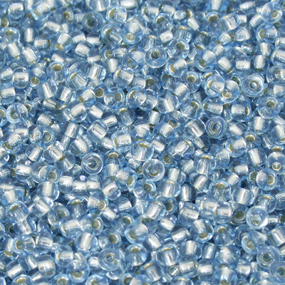 #8/0 ROCAILLES - APPROX 40G - SILVER LINED LIGHT BLUE