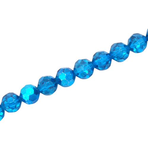 8MM FACETED ROUND BEADS - APPROX 65/PCS - CRYSTAL / METALLIC AQUA