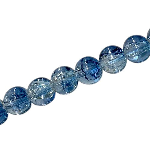 8 MM ROUND GLASS CRACKLE BEADS CLEAR / MIDNIGHT - 98 PCS