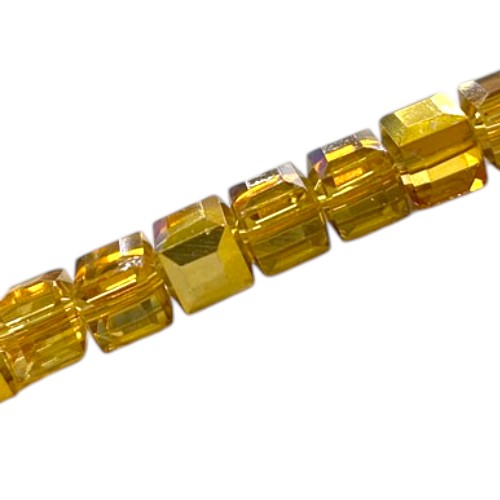 8 MM CUBE BEADS APPROX 48 PCS / CRYSTAL METALLIC GOLD
