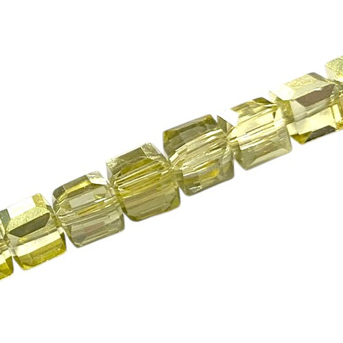 8 MM CUBE BEADS APPROX 48 PCS / CRYSTAL METALLIC OLIVE
