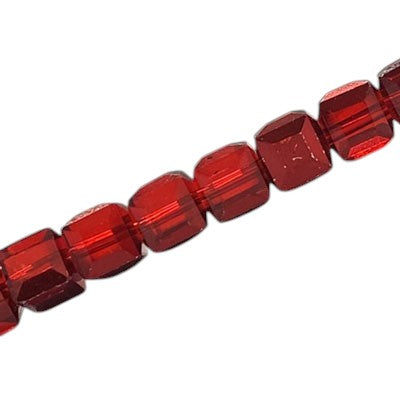 8 MM CUBE BEADS APPROX 48 PCS / CRYSTAL METALLIC RED